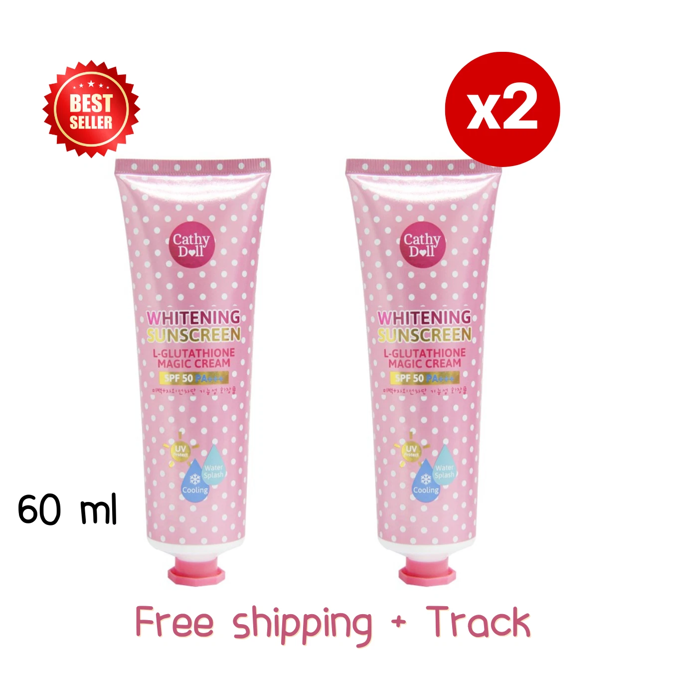 2 Doll Cathy Cream Whitening Magic KARMART L-Glutathione Sunscreen SPF50 White