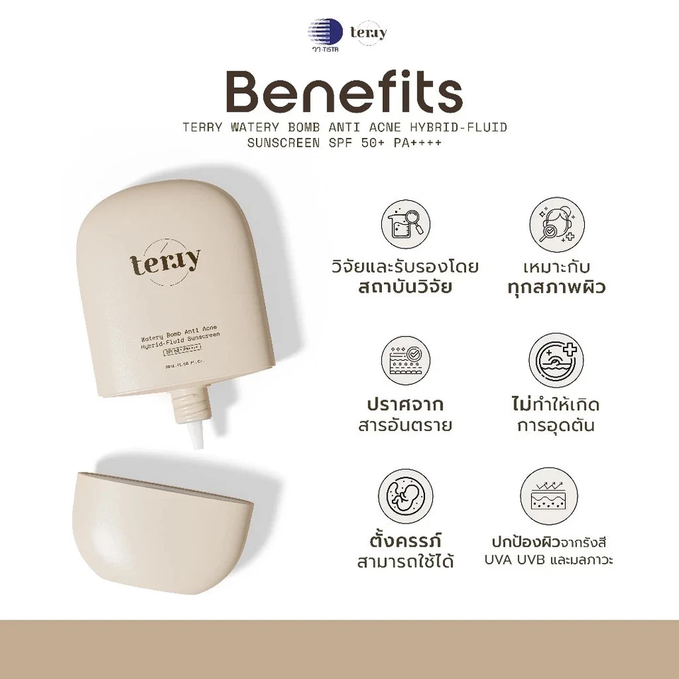 2 Pcs TERRY WATERY BOMB ANTI ACNE sunscreen SPF50+ PA ++++ Antioxidants 20 g